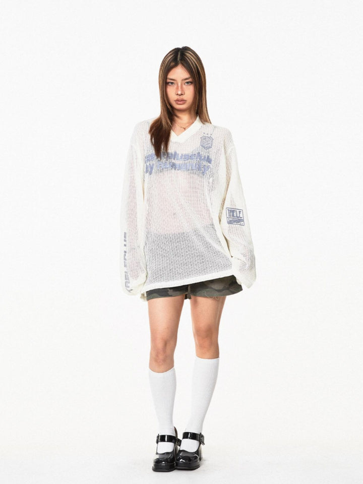 Retro Knitted Hollow Long-Sleeve Blouse