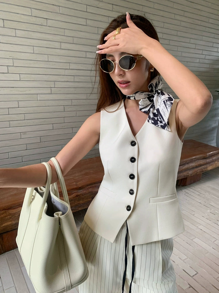 V-Neck Sleeveless Suit Vest