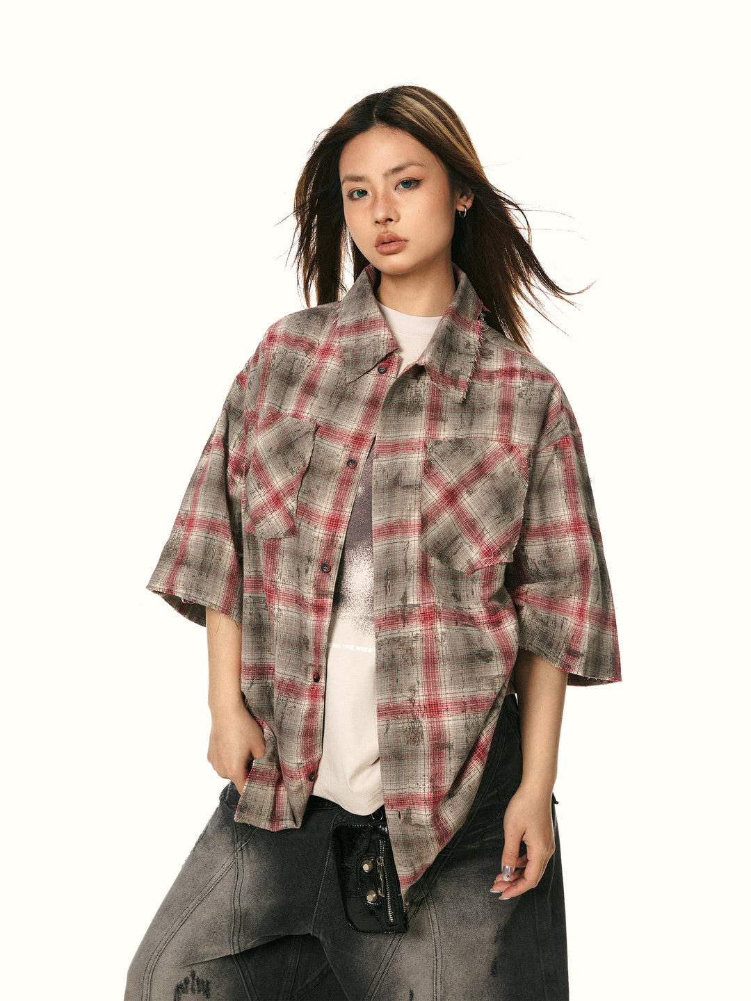 Retro Plaid Embroidered Short-Sleeve Shirt