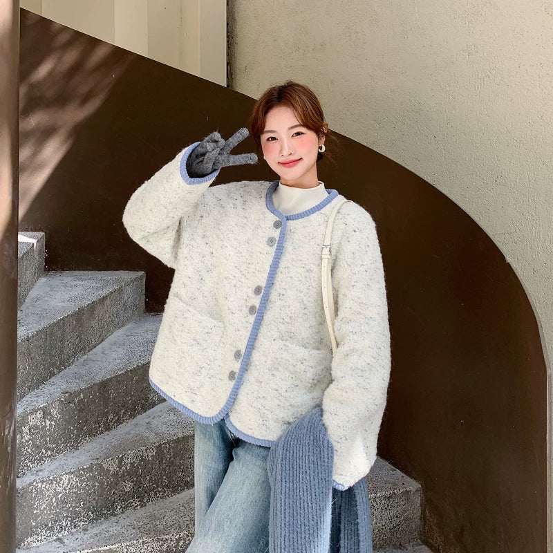 מעיל קצר מעורב צמר בסגנון קוריאני 