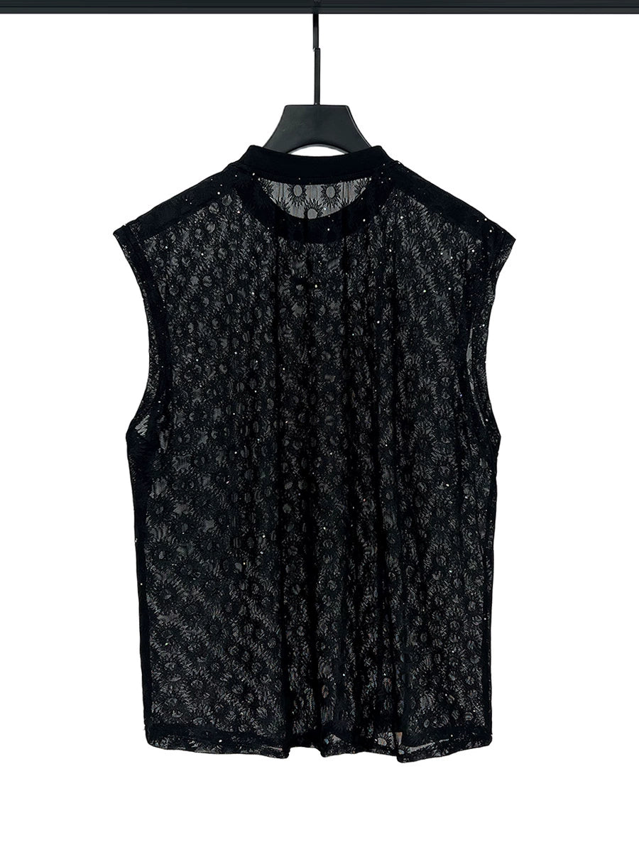 Gilet sans manches en maille à séchage rapide avec motif tournesol 