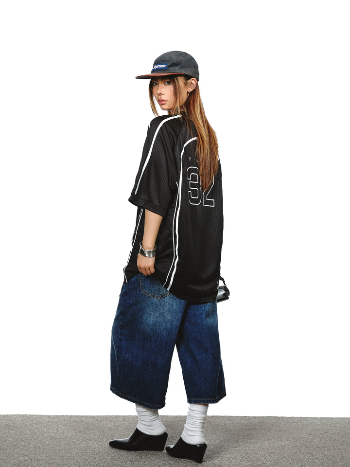 Contrast Stitching Loose Jersey T-Shirt