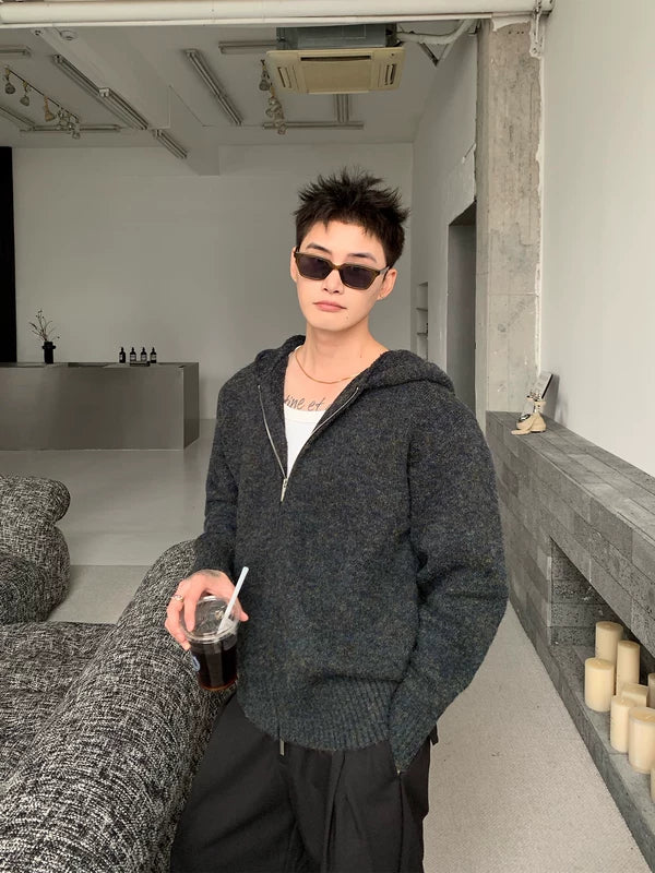 Strick-Zip Kapuzenjacke Pullover 