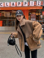 Splicing Suede Lamb Wool Short Jacket