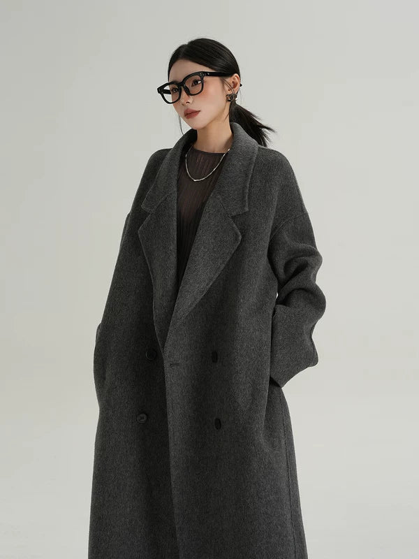 Long Double-Breasted Wool Suit Coat