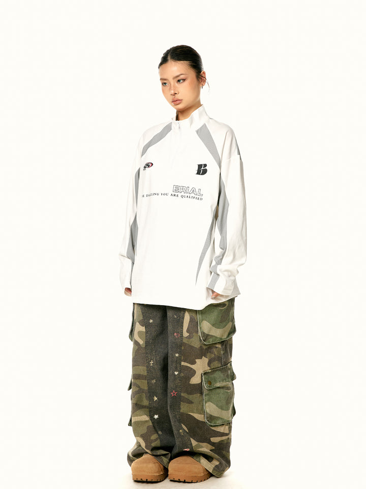 Stand Collar Long Sleeve Sports T-shirt