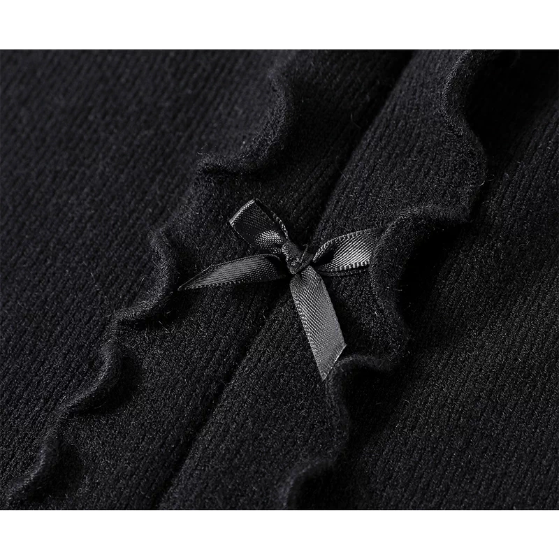 Suéter de punto con lazo y escote en V arrugado 