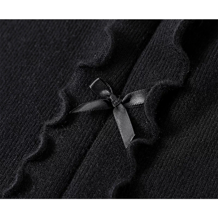 Suéter de punto con lazo y escote en V arrugado 