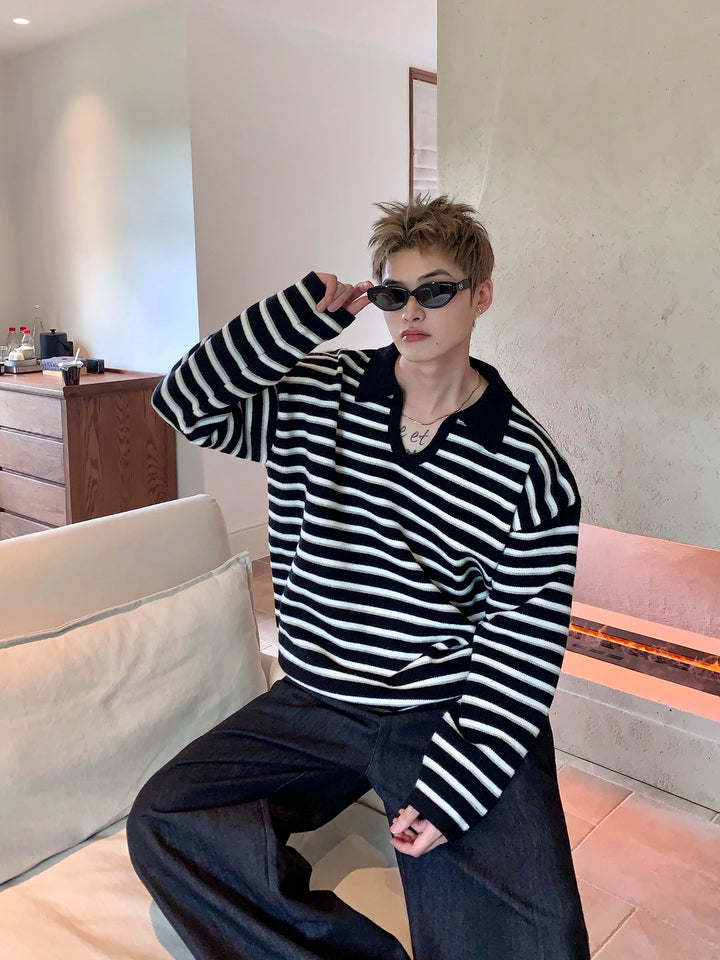 Striped Knit U-Neck Pullover