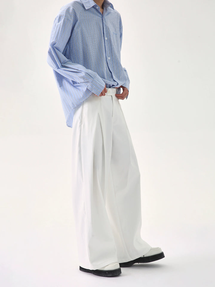 Pantalones casuales rectos con pliegues de pierna ancha 