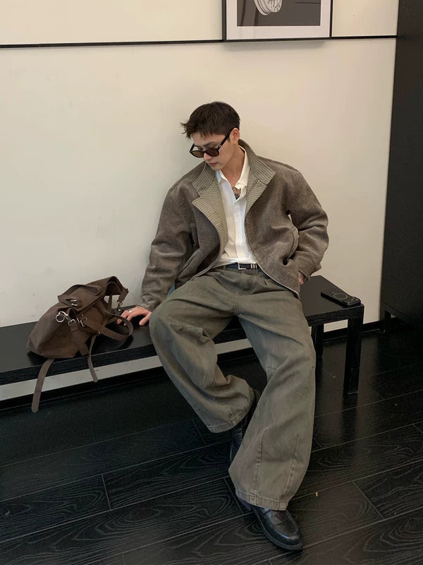 Chaqueta Harrington de patchwork de chenilla con diseño de espiga 