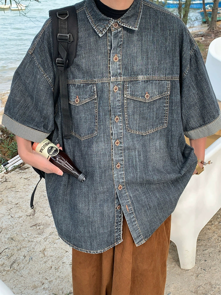 Short Sleeve Loose Fit Denim Shirt