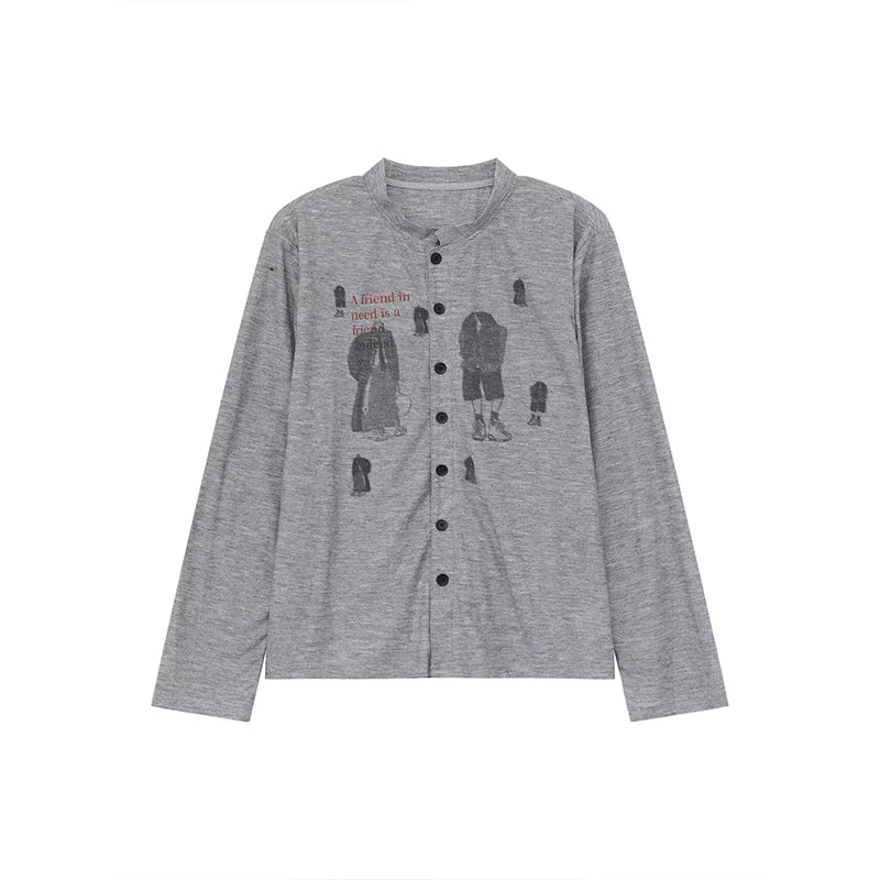 Retro karaktärstryck långärmad skjorta 