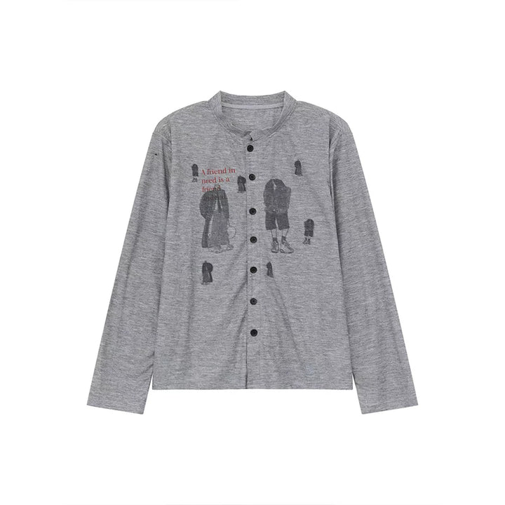 Retro karaktärstryck långärmad skjorta 