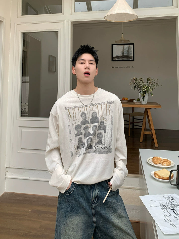 Round Neck Portrait Print Long Sleeve T-shirt