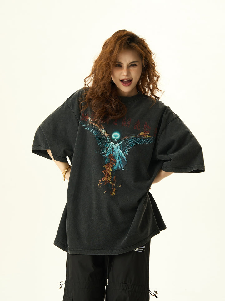 Distressed Washed Graphic Loose Fit T-Shirt