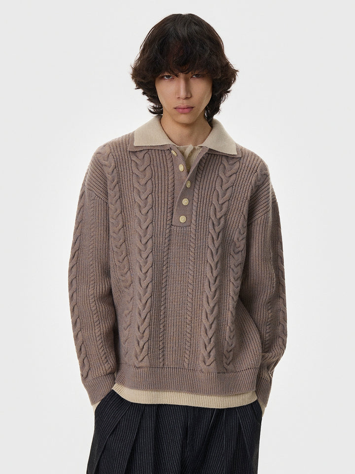 Cable Knit Double-Layer Lapel Cardigan