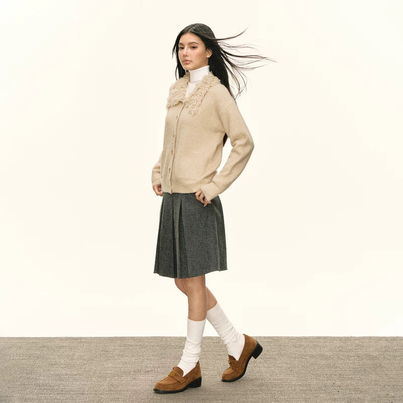 Retro Fuzzy Krage Stickad Kavajtröja 