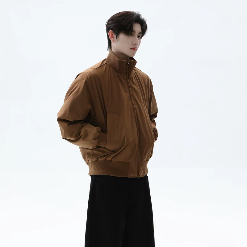 Ribbed Stand Collar Short Down Jacket