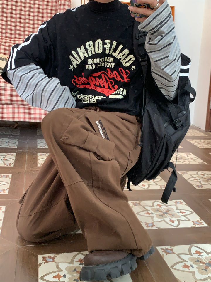 Fake Two-Piece Turtleneck Lettered Shirt