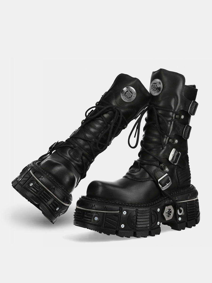 Thick-Soled Mid-Calf Cyberpunk Boots