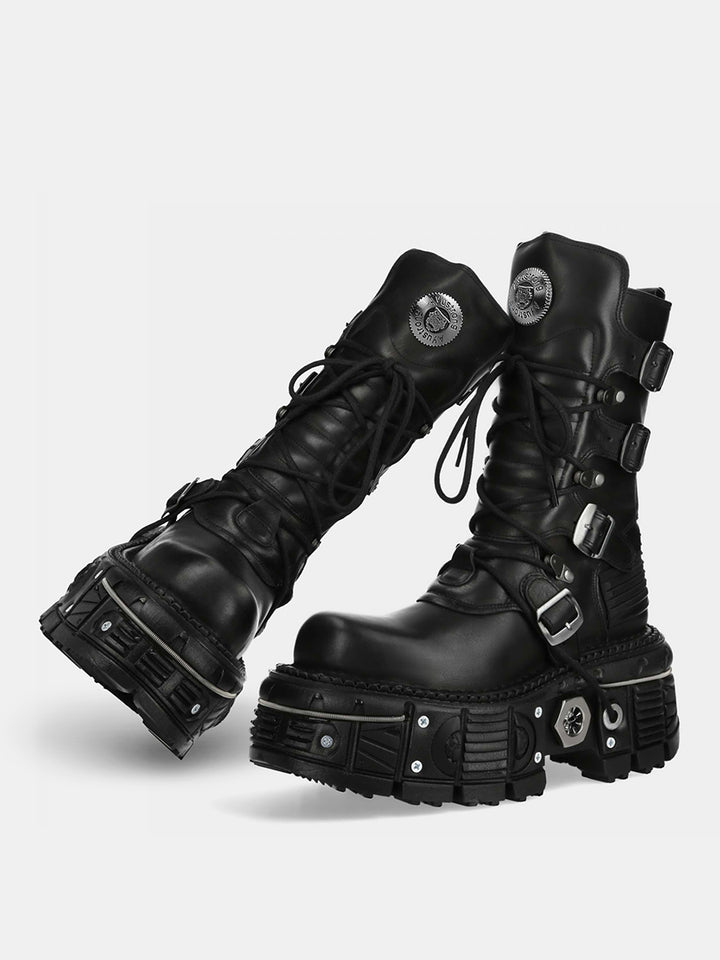 Dicke Sohle Mid-Calf Cyberpunk Stiefel 