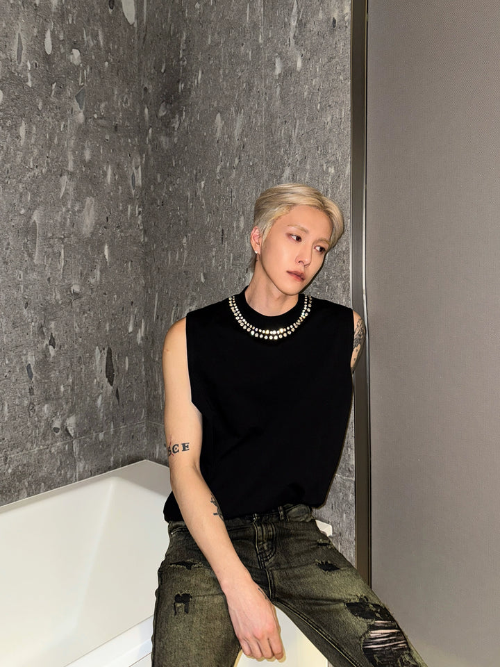Ärmlös Slim Fit Rhinestone Sportväst 