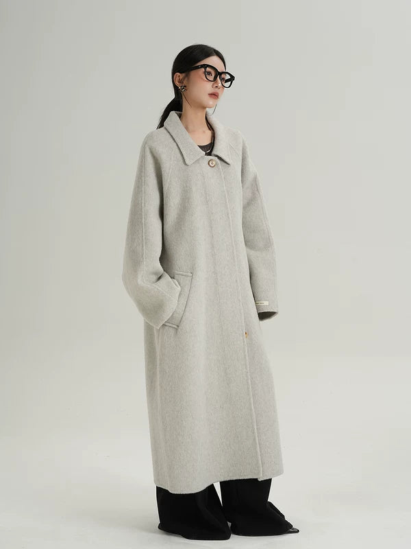 Long Wool Single-Breasted Oversized Coat