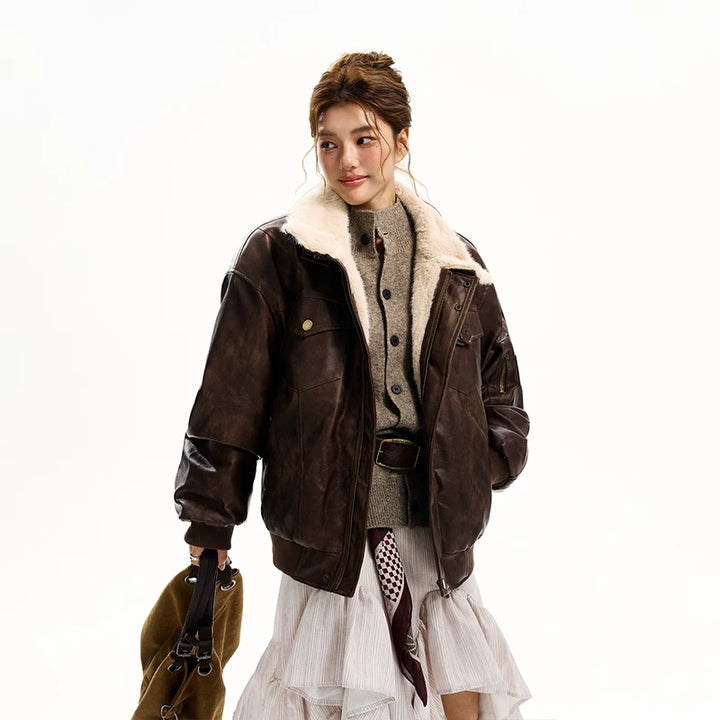 Quilted Leather Patchwork Cotton Coat