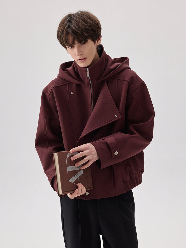 Hooded Stand Collar Zip Jacket