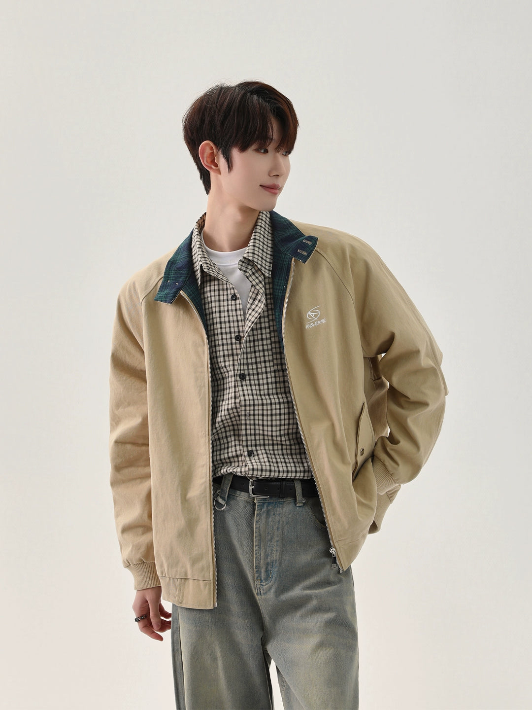 Chaqueta de trabajo casual de patchwork de cuadros 