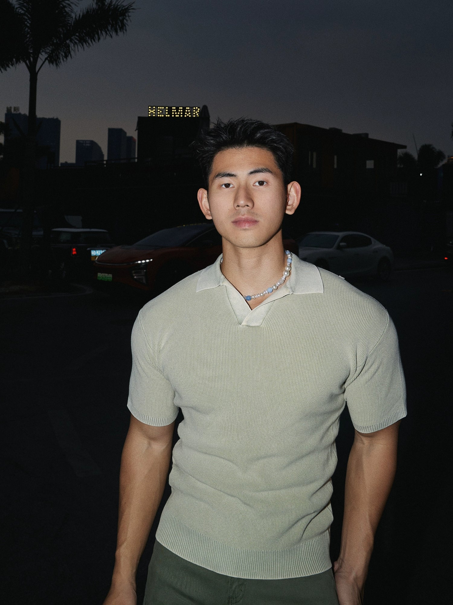 Retro Strick Slim Fit Polo-Shirt 