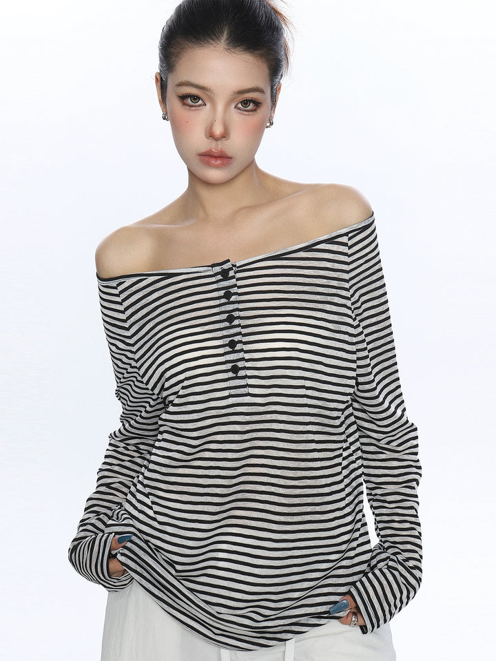 Striped Off Shoulder Long Sleeve Top