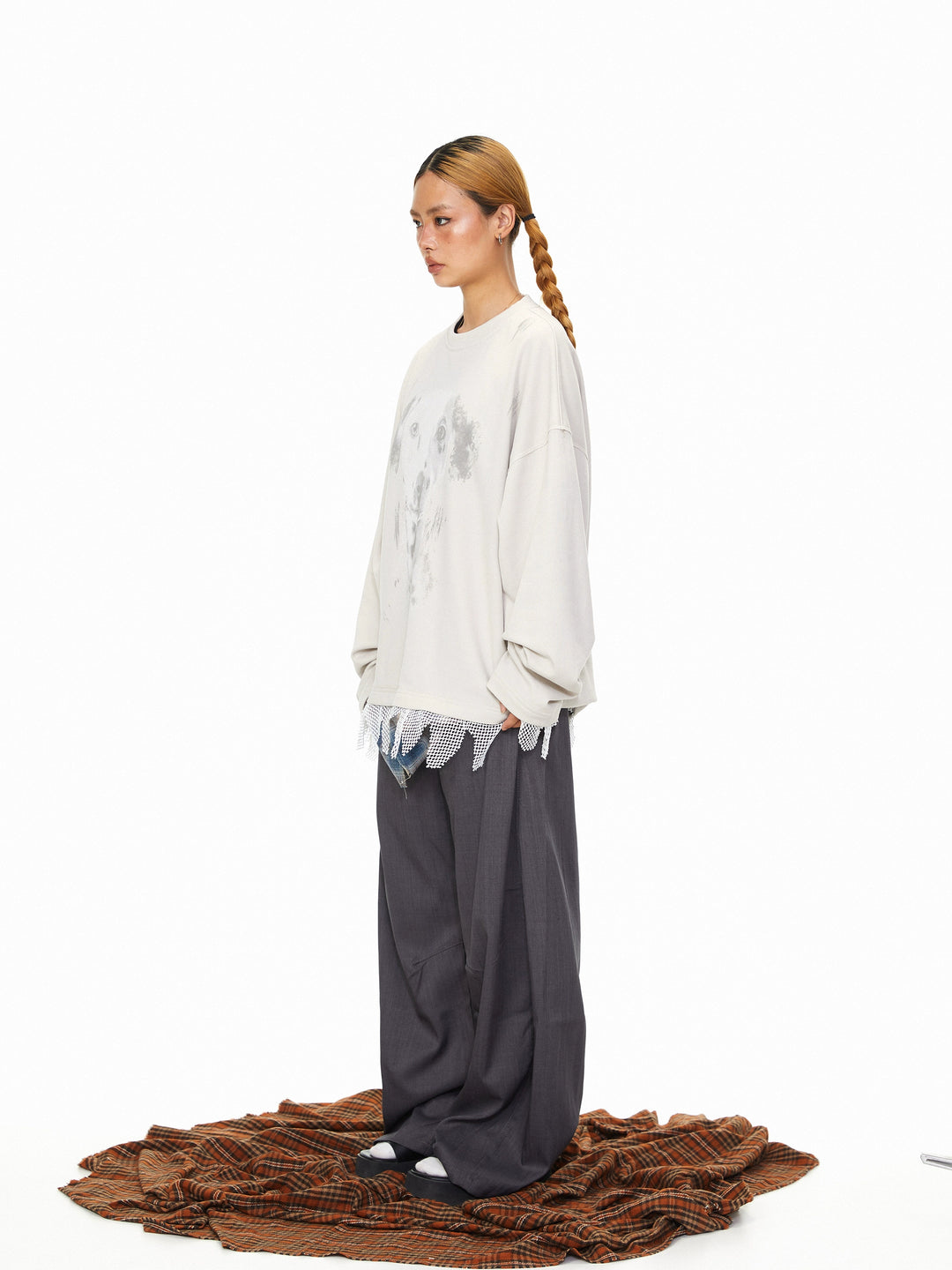 Two-Piece Puppy Graphic Crew Neck Shirt