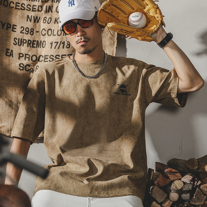 Retro Suede Loose Fit Short Sleeve T-Shirt