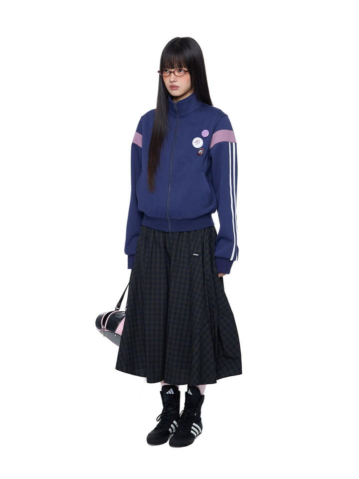 Striped Stand Collar Zipper Cardigan Jacket