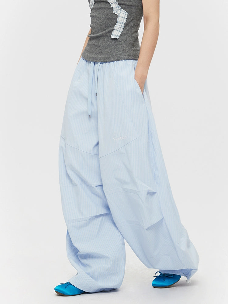 Striped Wide-Leg Casual Ankle Pants