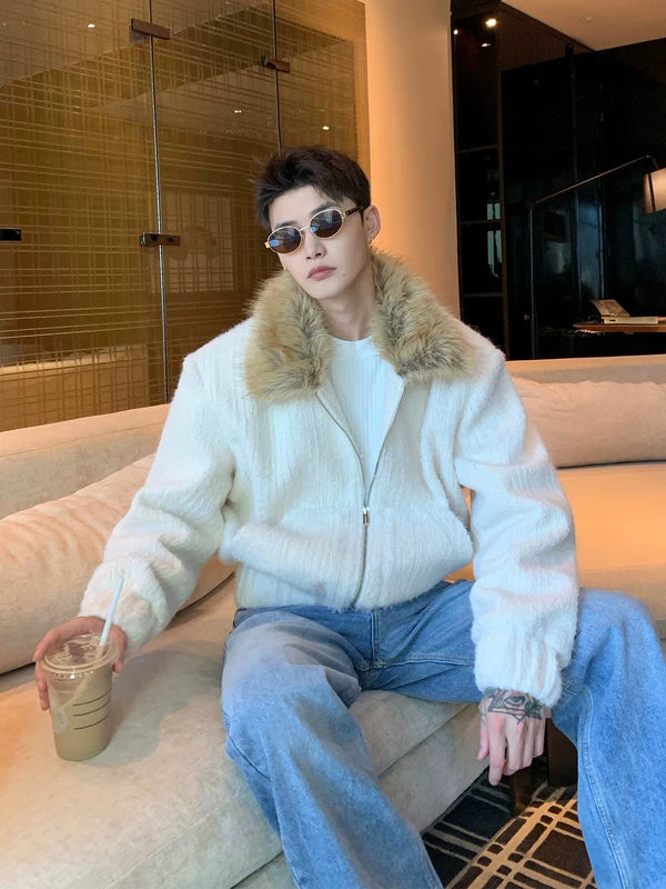 سترة بومبر بسحاب من الفرو الصناعي 