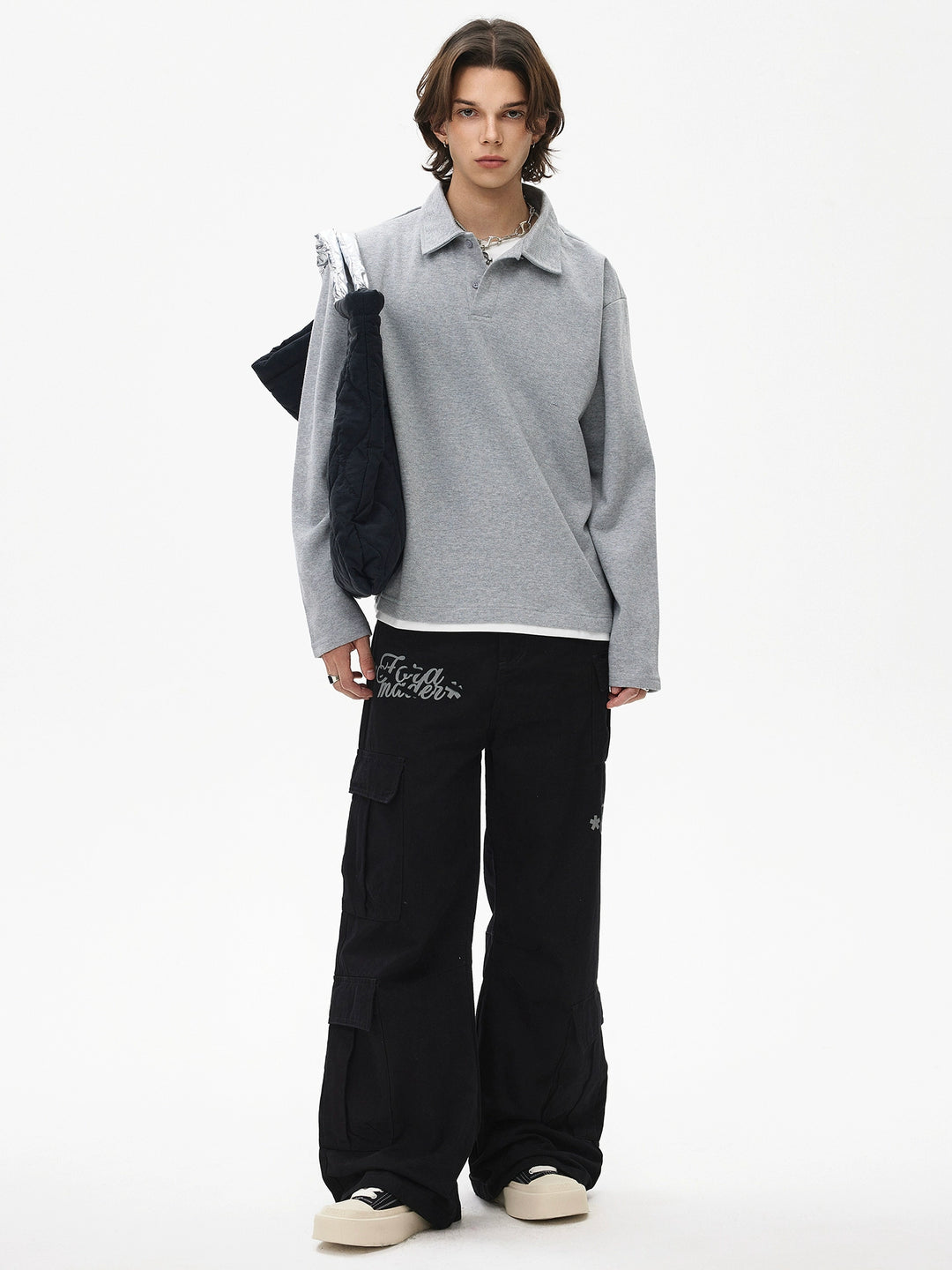 Henley Collar Long Sleeve Sweatshirt