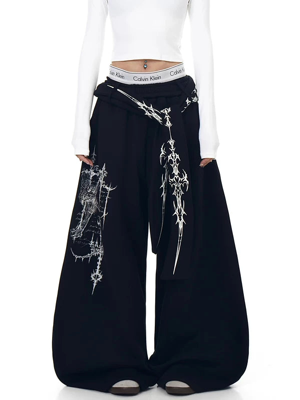 Geniş Paça Diken Desenli Polar Eşofman Altı 