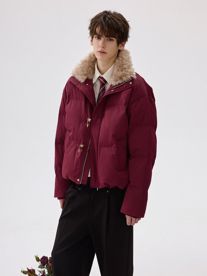 Horn Button Fur Collar Insulated Jacket
