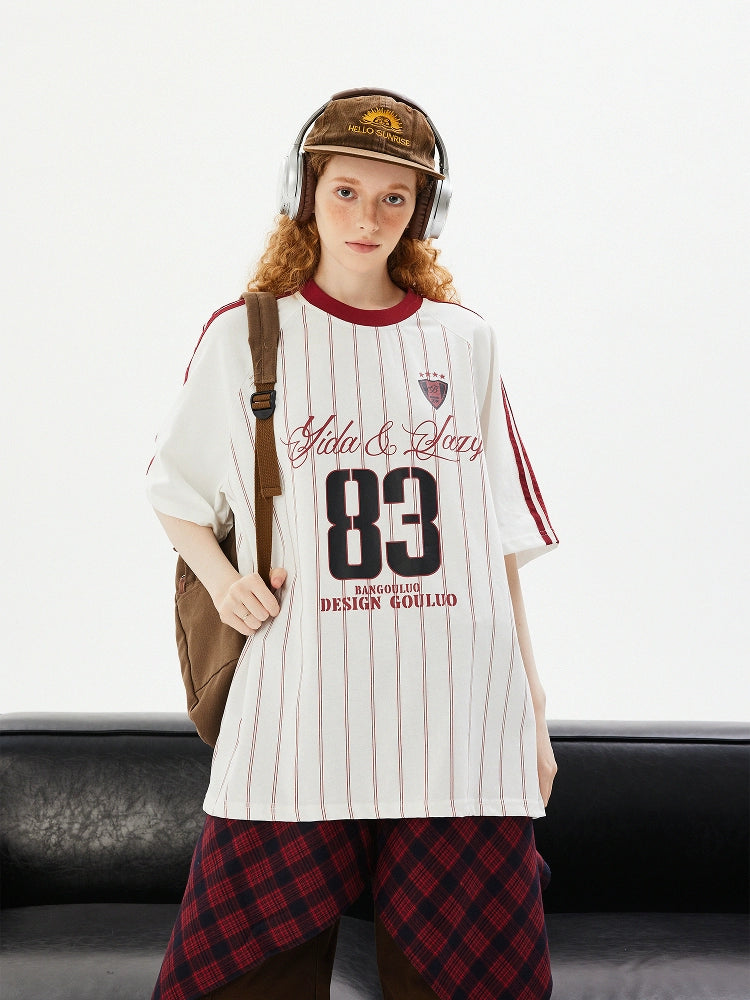 Retro Jersey Print Loose Fit T-Shirt