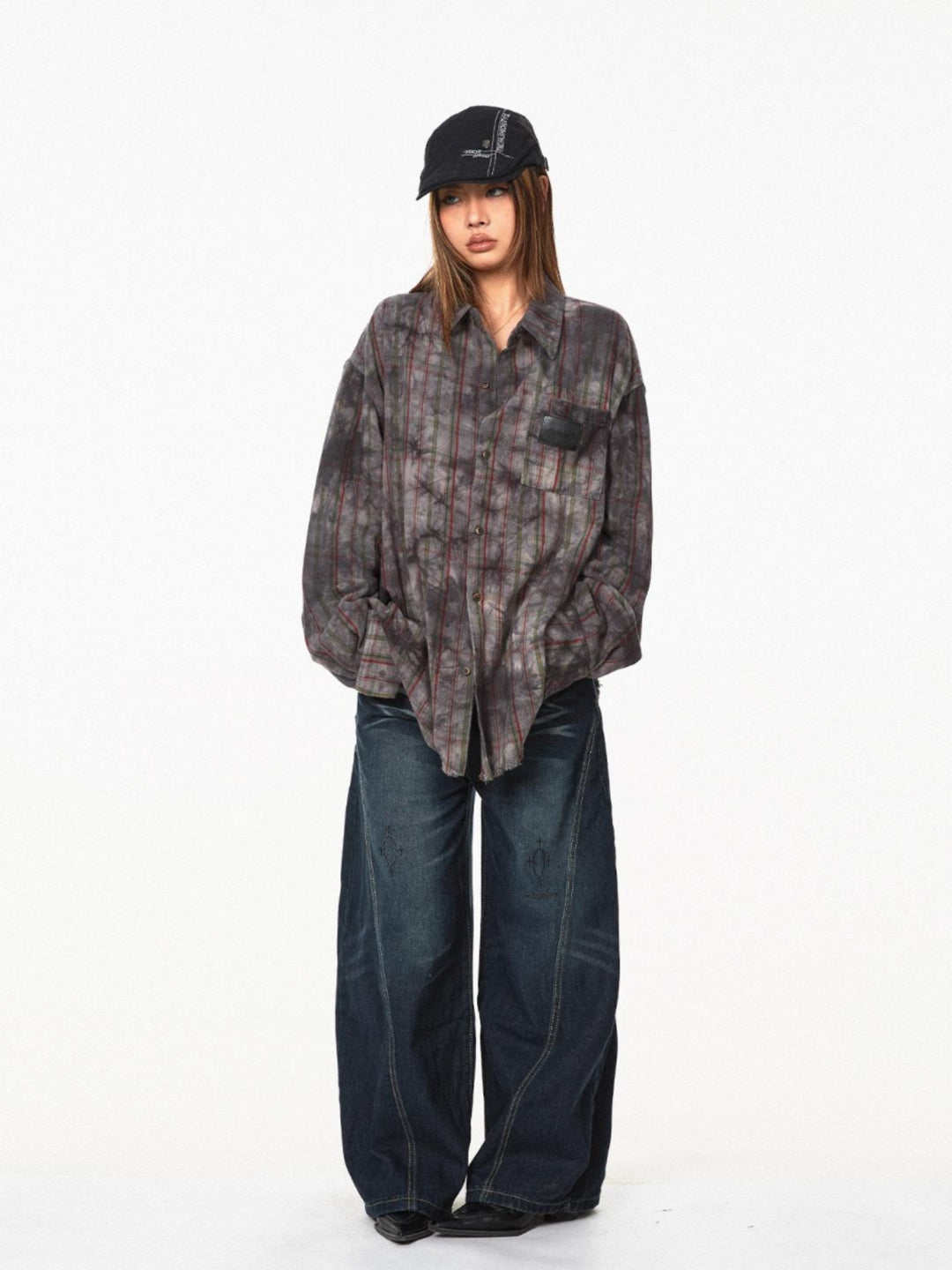 Retro Plaid Long-Sleeve Shirt Jacket