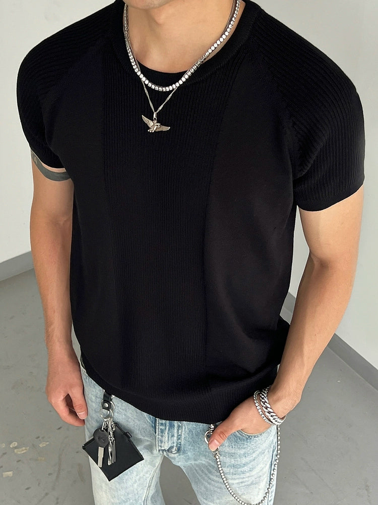 Stribet strik slim fit kortærmet pullover 