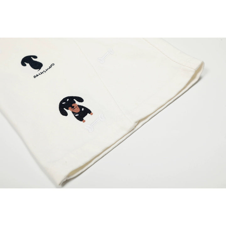 Puppy Embroidery Wide-Leg Pants