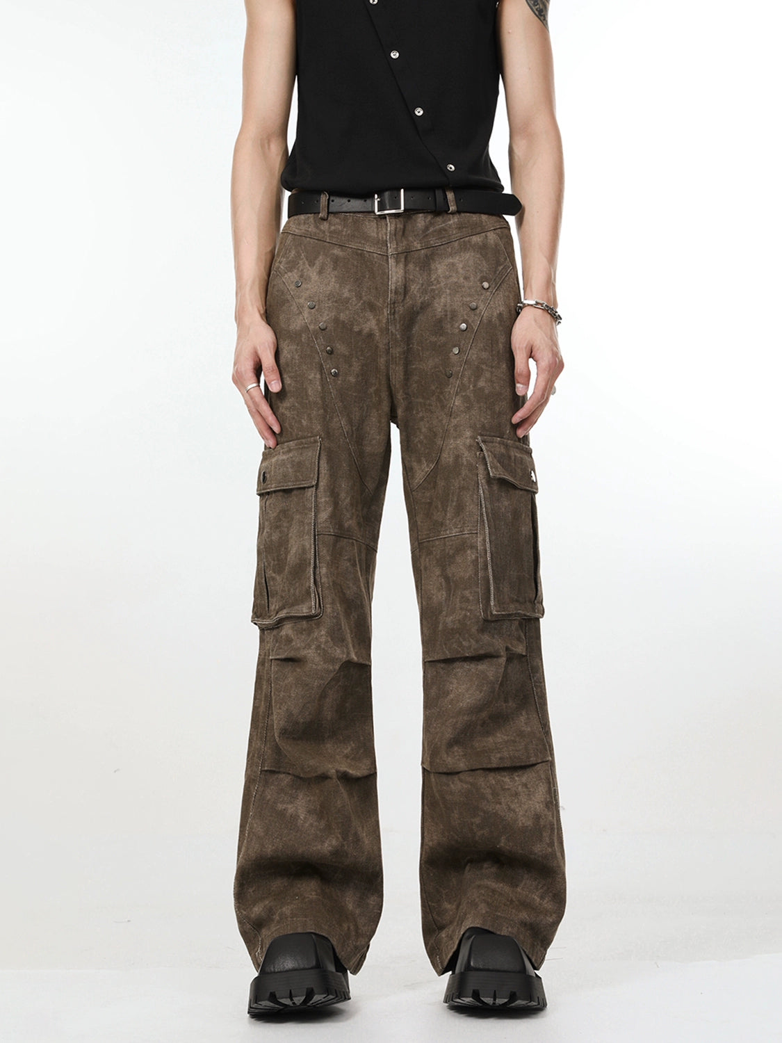 Pantaloni da lavoro a gamba larga con tasche a rivetto 