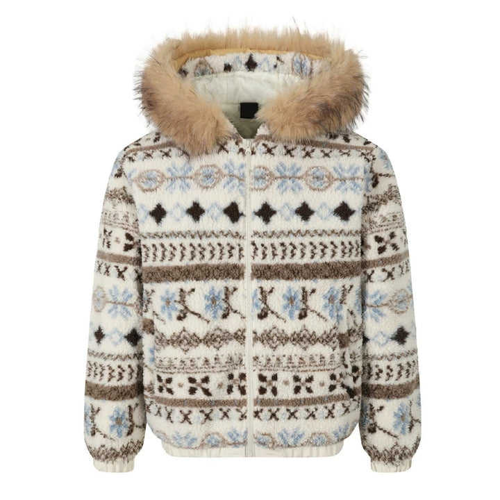 Veste en coton avec col en fourrure amovible Fair Isle 