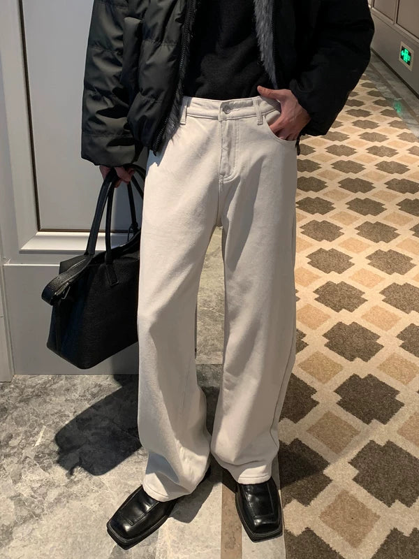 Pantalones de mezclilla rectos forrados de forro polar de invierno 