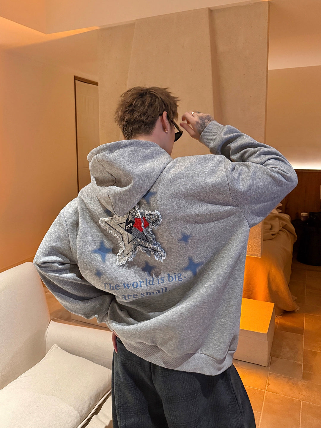 Star Patch Tassel Hooded Sweatshirt