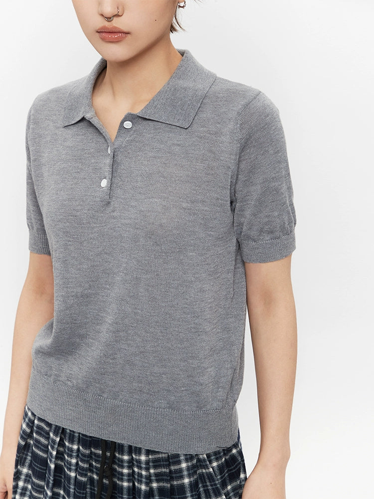 Polo Collar Short Sleeve Knitted Top